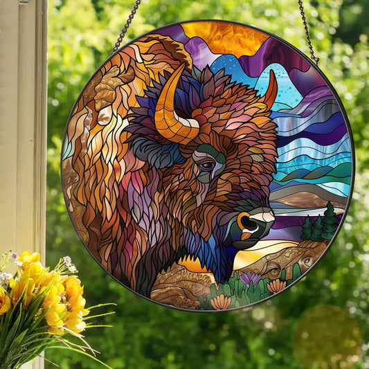Bison: Stained Glass Style Window Hanging
