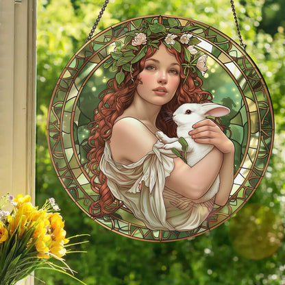 Eostre - Easter Goddess: Stained Glass Style Window Hanging