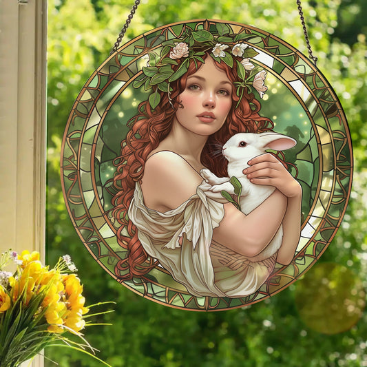Eostre - Easter Goddess: Stained Glass Style Window Hanging