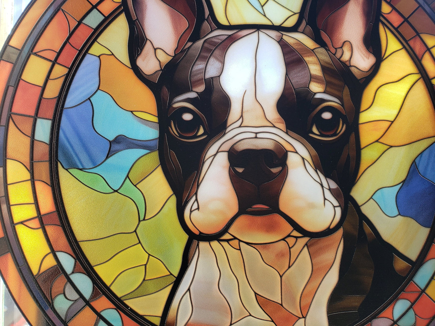 Boston Terrier: Stained Glass Style Window Hanging