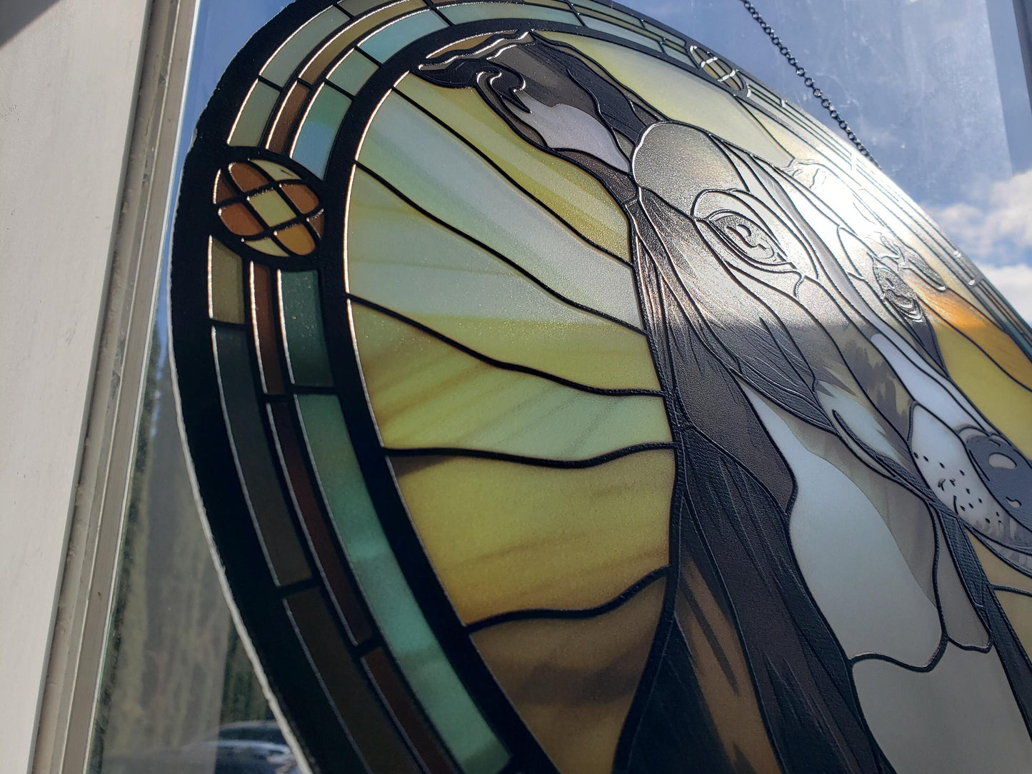 Grey Whippet: Stained Glass Style Window Hanging
