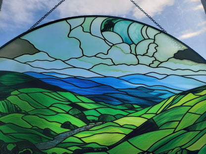 Green Irish Hills: Stained Glass Style Window Hanging