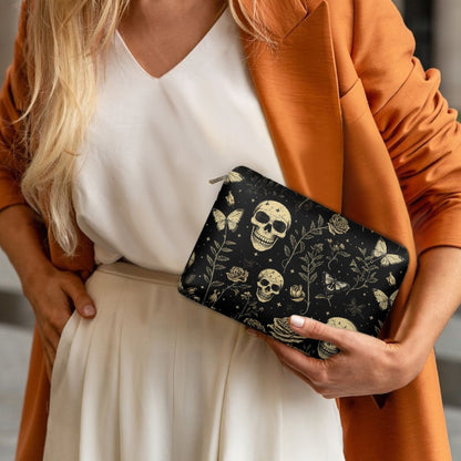 Gold Skull and Roses PU Leather Tote Bag, Goth Witch Trendy Fashion Handbag, Dark academia Vegan Leather Handbag Gift, Boho Crossbody Bag