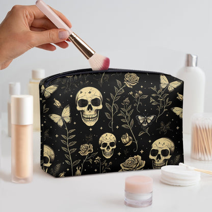 Gold Skull and Roses PU Leather Tote Bag, Goth Witch Trendy Fashion Handbag, Dark academia Vegan Leather Handbag Gift, Boho Crossbody Bag