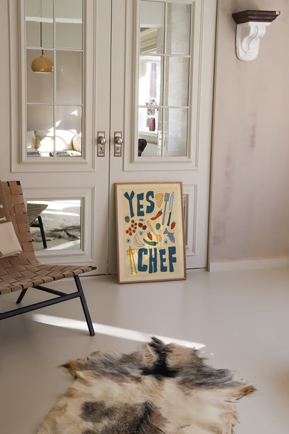 Yes Chef Poster, Kitchen Art, Kitchen Print, Trendy Wall Art, Maximalist Wall Art, Apartment Decor, Retro Wall Art, Food Poster
