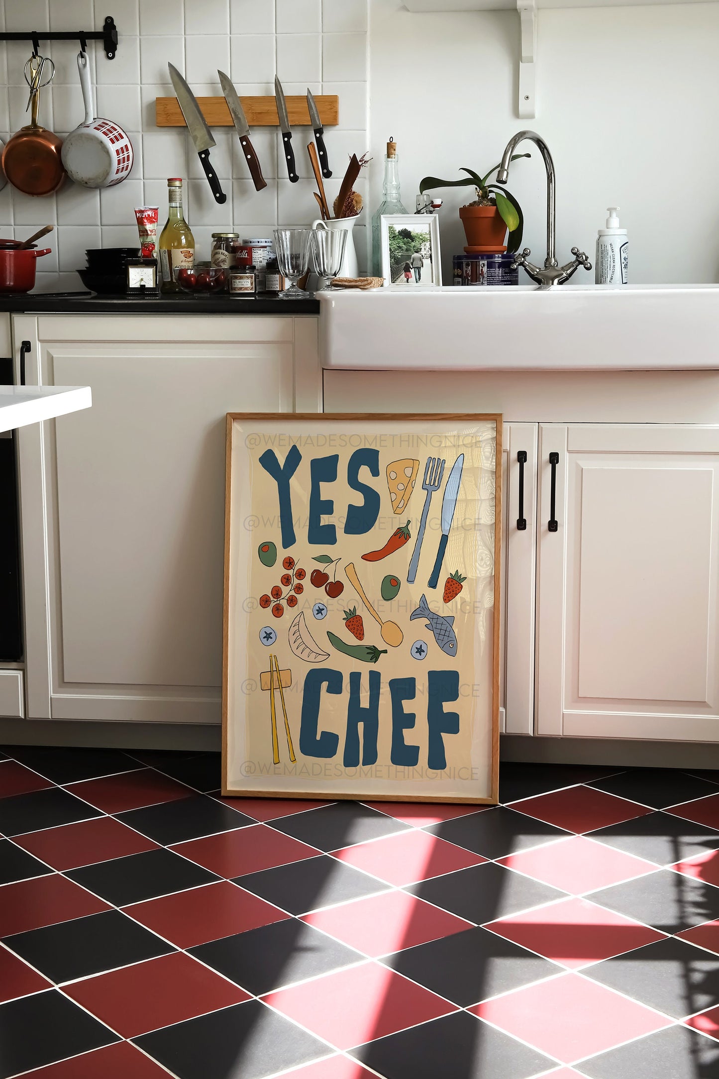 Yes Chef Poster, Kitchen Art, Kitchen Print, Trendy Wall Art, Maximalist Wall Art, Apartment Decor, Retro Wall Art, Food Poster