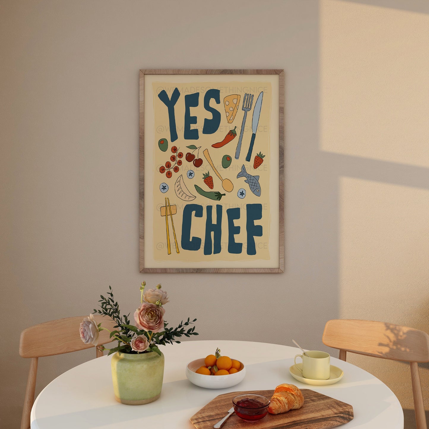 Yes Chef Poster, Kitchen Art, Kitchen Print, Trendy Wall Art, Maximalist Wall Art, Apartment Decor, Retro Wall Art, Food Poster