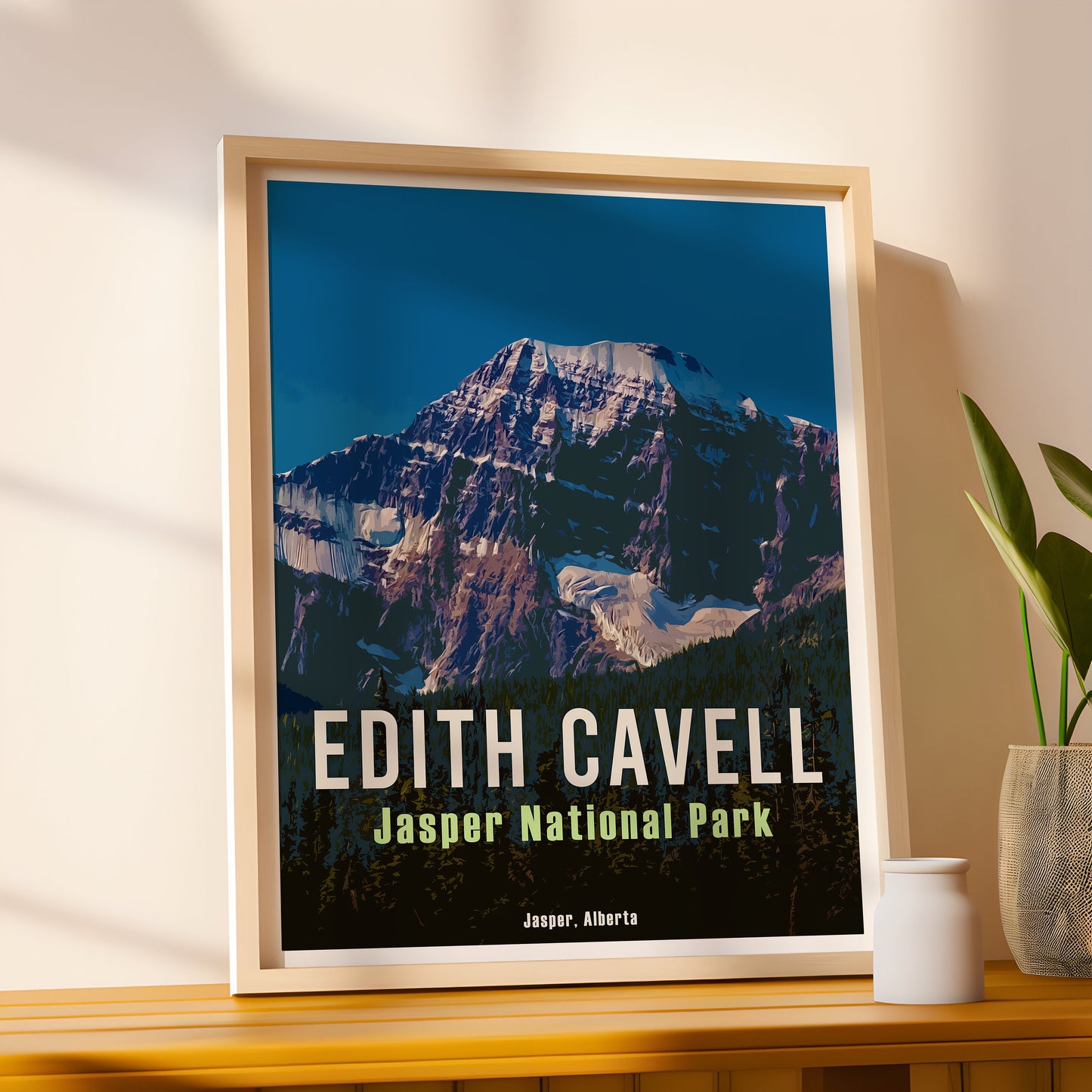 Edith Cavell Glacier Retro Travel Poster, Jasper National Park Alberta Art, Canadian Rockies Poster, Jasper Hiking Canada Wall Art Print