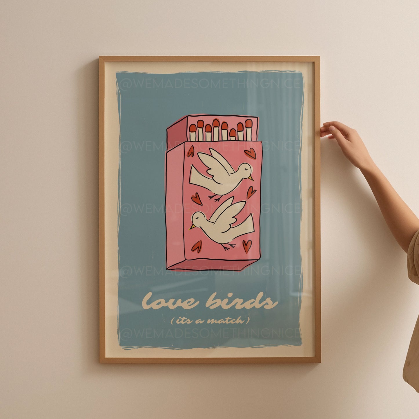 Love Birds Poster, Matchbox Poster, Trendy Wall Art, Apartment Decor, Retro Wall Art, Coquette Room Decor, Pink Wall Art, Pink Bow Print