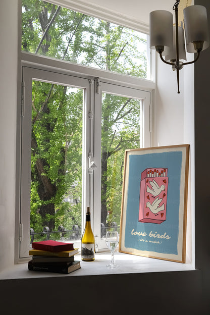 Love Birds Poster, Matchbox Poster, Trendy Wall Art, Apartment Decor, Retro Wall Art, Coquette Room Decor, Pink Wall Art, Pink Bow Print