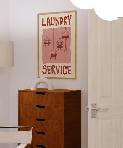 Bow Poster, Laundry Day Poster, Apartment Decor, Retro Wall Art, Coquette Room Decor, Pink Wall Art, Y2K Room Decor, Pink wall art