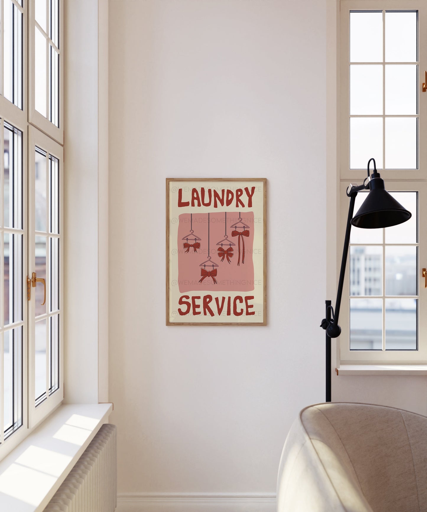 Bow Poster, Laundry Day Poster, Apartment Decor, Retro Wall Art, Coquette Room Decor, Pink Wall Art, Y2K Room Decor, Pink wall art