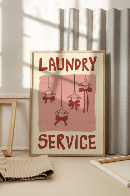 Bow Poster, Laundry Day Poster, Apartment Decor, Retro Wall Art, Coquette Room Decor, Pink Wall Art, Y2K Room Decor, Pink wall art