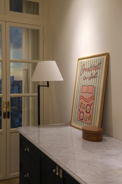 Breakfast In Bed Poster, Coffee Poster, Apartment Decor, Retro Wall Art, Coquette Room Decor, Pink Wall Art, Y2K Room Decor, Retro Wall Art