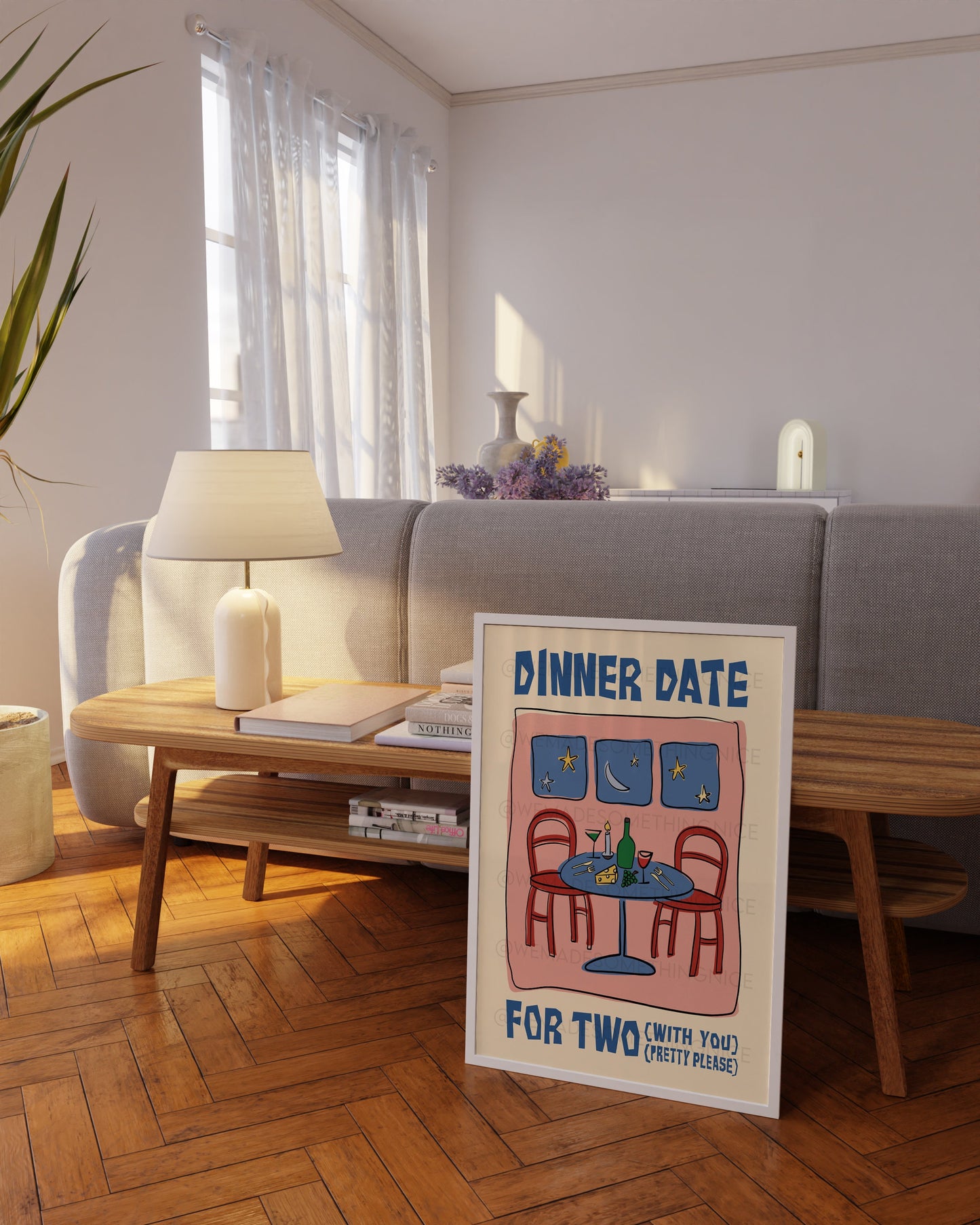 Dinner Date Poster, Trendy Wall Art, Apartment Decor, Retro Wall Art, Coquette Room Decor, Pink Wall Art, Y2K Room Decor, Pink Bow Print