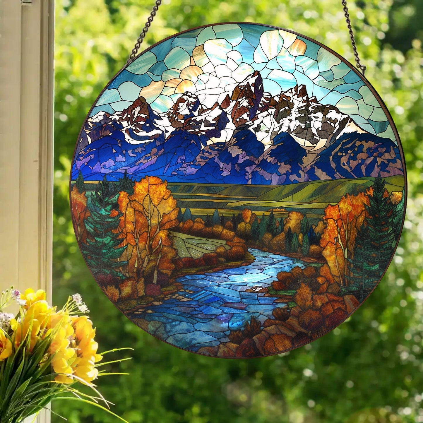 Grand Teton National Park: Stained Glass Style Window Hanging