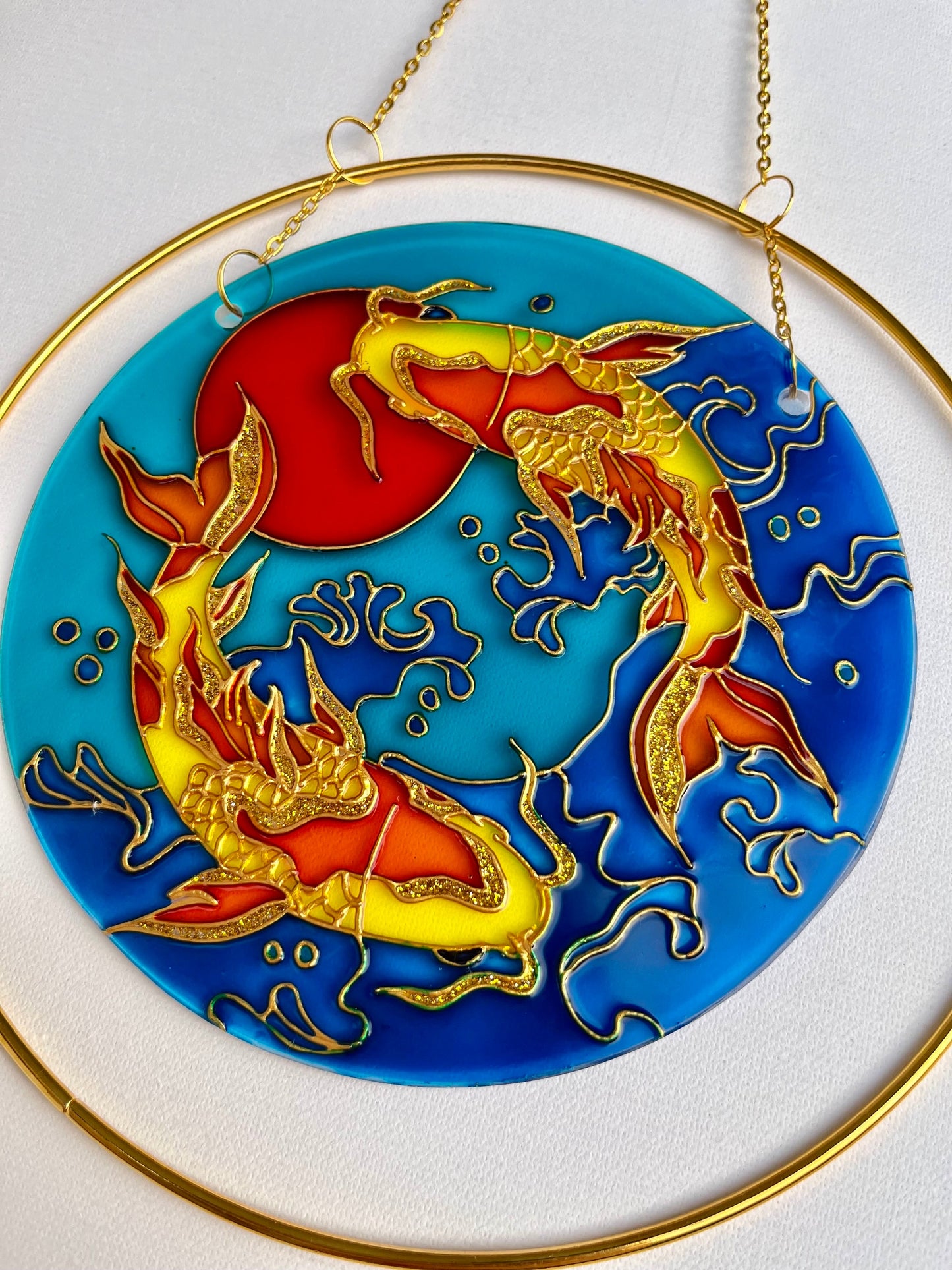 Big Japanese Fish Koi Carp Unique Suncatcher for window Aesthetic room decor for every home Stained glass painting