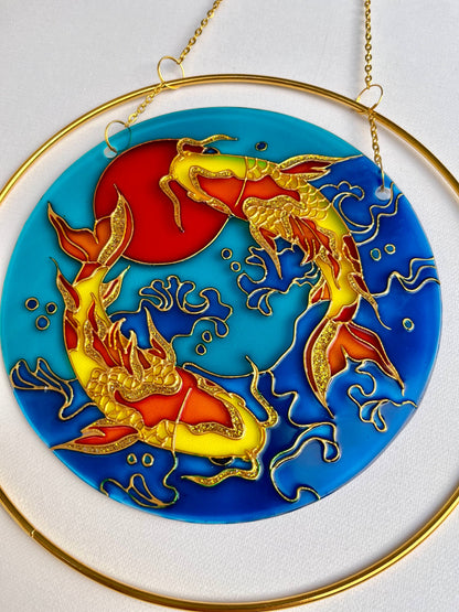 Big Japanese Fish Koi Carp Unique Suncatcher for window Aesthetic room decor for every home Stained glass painting