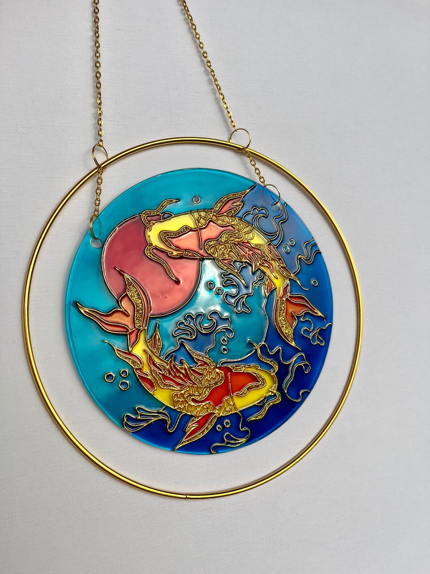 Big Japanese Fish Koi Carp Unique Suncatcher for window Aesthetic room decor for every home Stained glass painting