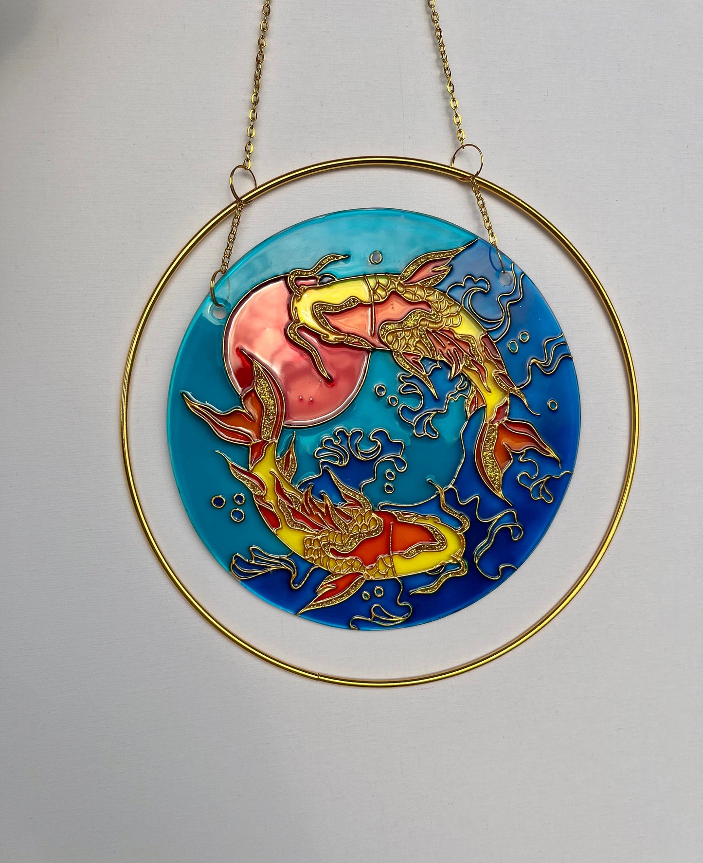 Big Japanese Fish Koi Carp Unique Suncatcher for window Aesthetic room decor for every home Stained glass painting