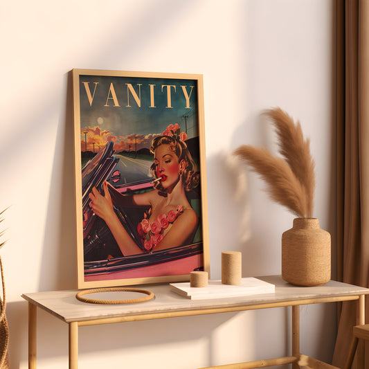 Vintage Woman Driving on Highway Poster Retro Woman Smoking a Cigarette Wall Art Badass Bestie Eclectic Wall Art Funny Retro Wall Decor