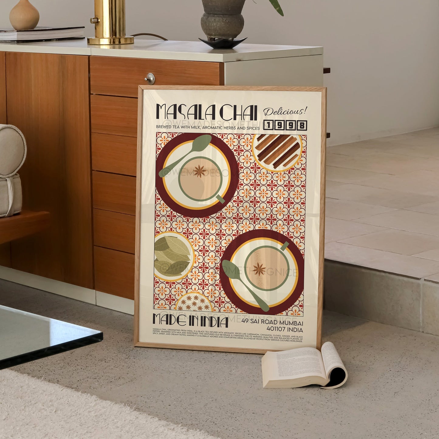 Masala Chai Poster, Kitchen Poster, Kitchen Print, Food Print, Modern Kitchen Decor, Exhibition Poster Retro Wall Art, India Print