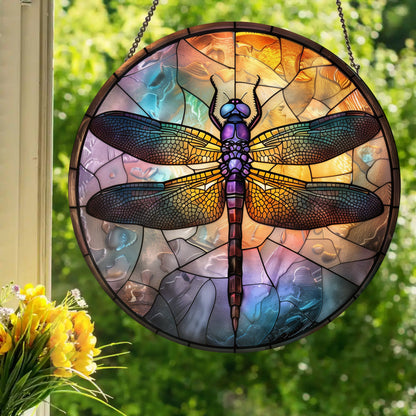 Purple Dragonfly: Stained Glass Style Window Hanging