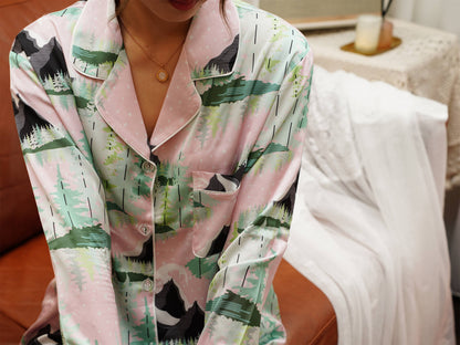 Luxurious Women's Pyjama Set Long Sleeve ,Bride and Bridesmaid Pajama , Gift For Her?Peak  Print?Could Be Wear Outside