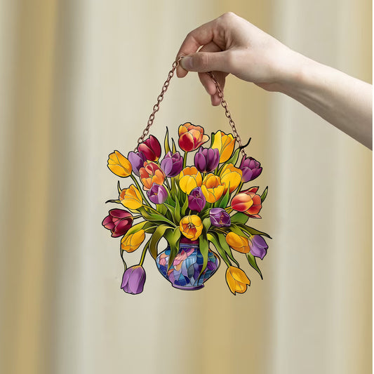 Yellow flowers Window Hanging,  Mica Flowers, Tulip Flowers Acrylic Window Hanging Art Decoration, Tulip Ornament, Gift for her, mom