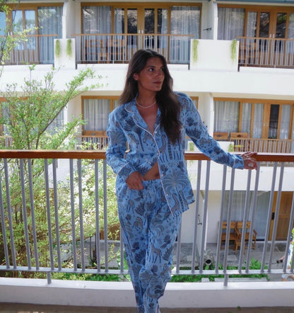 Women's Organic Cotton Pyjama Set | Travel-Inspired Sleepwear | Eco-Friendly Lounge Pants & Top | Soft Comfy PJs Gift for Her