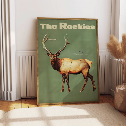 Vintage Elk Print, Retro Outdoors Poster, Travel Poster, Cabin Cottage Wall Art, Hunting Outdoor Sports, Dad For him Gift, Rocky Mountains