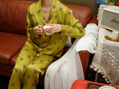 Cute Bee Print Pyjama Set ,Long Sleeves ,Bride and Bridesmaid Pajama , Birthday Gifts For Her?Could Be Wear Outside,