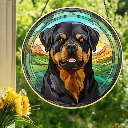 Rottweiler: Stained Glass Style Window Hanging