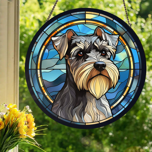 Schnauzer: Stained Glass Style Window Hanging