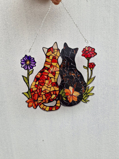 Personalized cat Window Hanging, Acrylic Poppy Flowers Wall Window Hanging Art Decoration, Cat home decor, Gift for mom, cat lovers