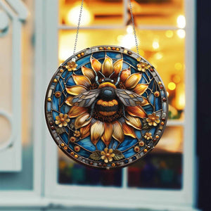 2D Sunflower Acrylic Window Hanging, Housewarming Gift, Gift For Bee Lover, Sunflower Kitchen Decor, New house Decor, Beautiful Bee Gift