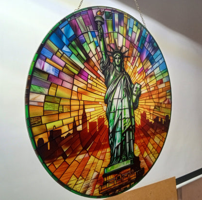 Statue of Liberty - New York, USA: Stained Glass Style Window Hanging Made With Real Glass
