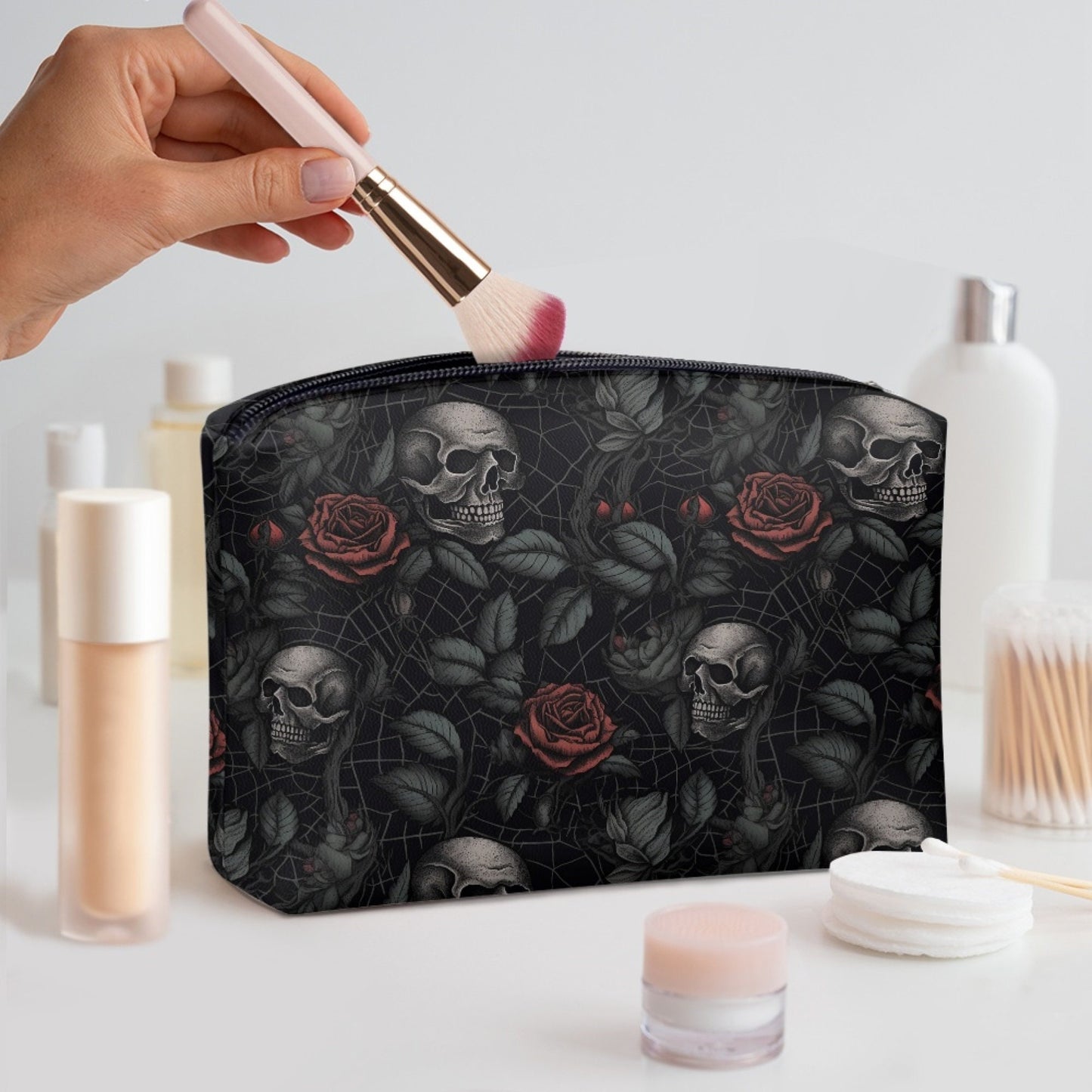 Gothic PU Leather Tote Bag, Dark Roses and skull Trendy Fashion Handbag, Dark academia Vegan Leather Handbag Gift, Black Rose Purse
