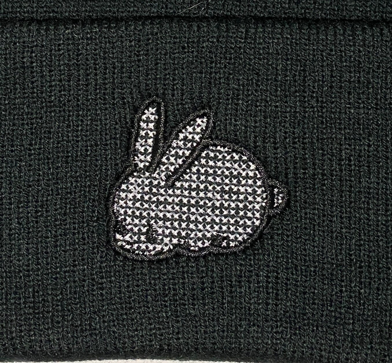 Bunny Beanie, Embroidered Stitched Cute Black & White Netted Bunny, Present Gift for Animal Lovers Kawaii Rabbit Garden Animal Hat Easter