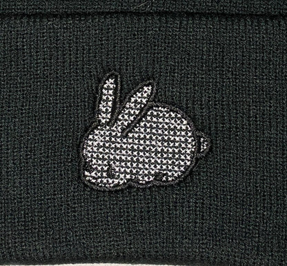 Bunny Beanie, Embroidered Stitched Cute Black & White Netted Bunny, Present Gift for Animal Lovers Kawaii Rabbit Garden Animal Hat Easter