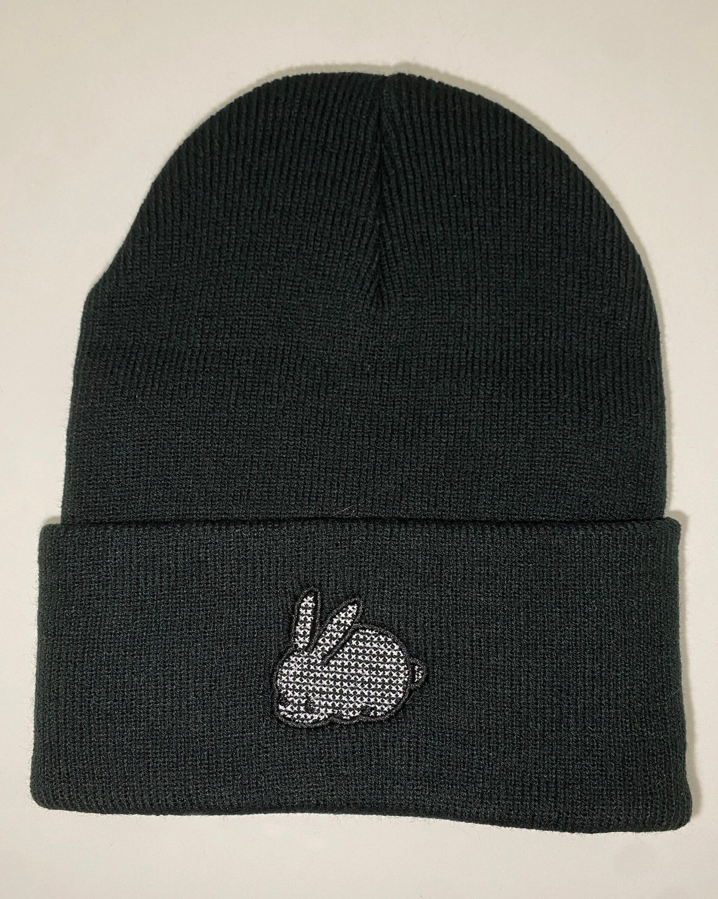 Bunny Beanie, Embroidered Stitched Cute Black & White Netted Bunny, Present Gift for Animal Lovers Kawaii Rabbit Garden Animal Hat Easter