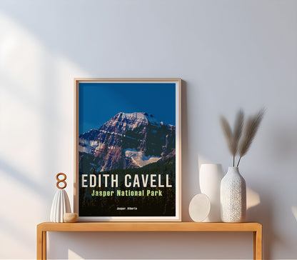 Edith Cavell Glacier Retro Travel Poster, Jasper National Park Alberta Art, Canadian Rockies Poster, Jasper Hiking Canada Wall Art Print