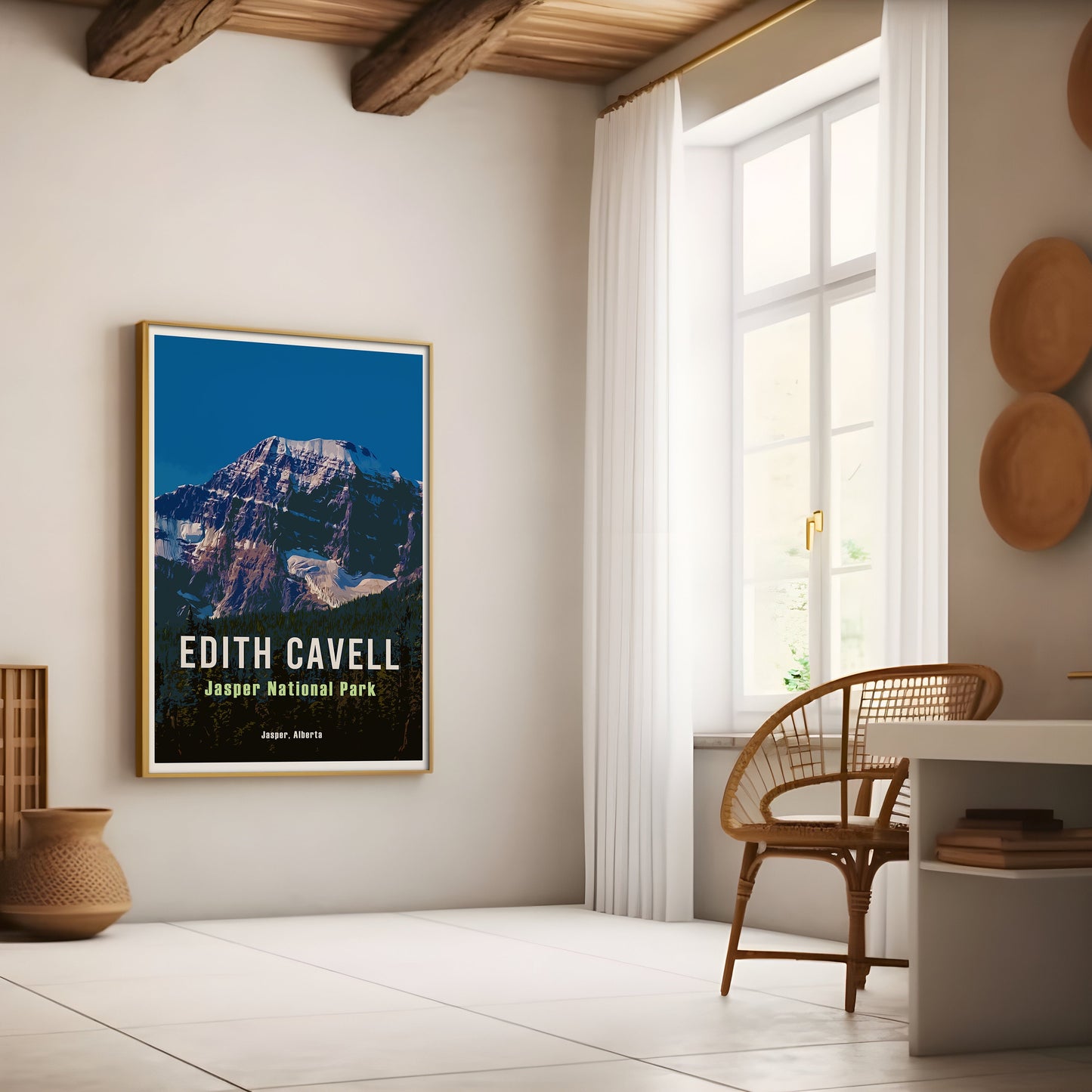 Edith Cavell Glacier Retro Travel Poster, Jasper National Park Alberta Art, Canadian Rockies Poster, Jasper Hiking Canada Wall Art Print