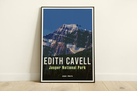 Edith Cavell Glacier Retro Travel Poster, Jasper National Park Alberta Art, Canadian Rockies Poster, Jasper Hiking Canada Wall Art Print
