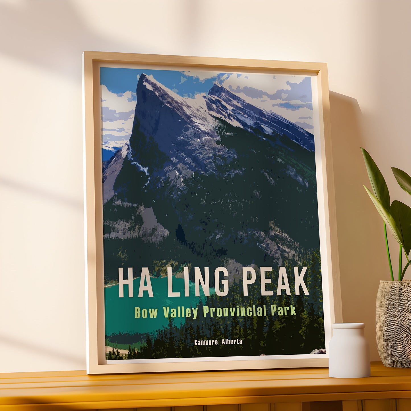 Ha Ling Peak Retro Travel Poster, Canmore Alberta Wall Art, Canadian Rockies Poster, Hiking Canada Wall Print, Bow Valley Provincial Park