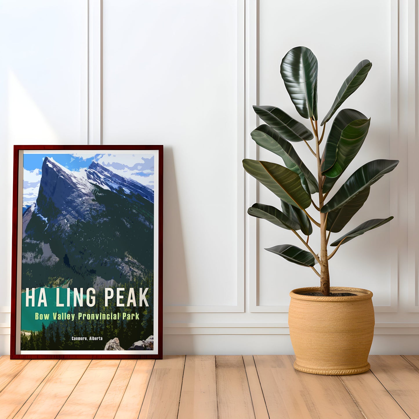 Ha Ling Peak Retro Travel Poster, Canmore Alberta Wall Art, Canadian Rockies Poster, Hiking Canada Wall Print, Bow Valley Provincial Park