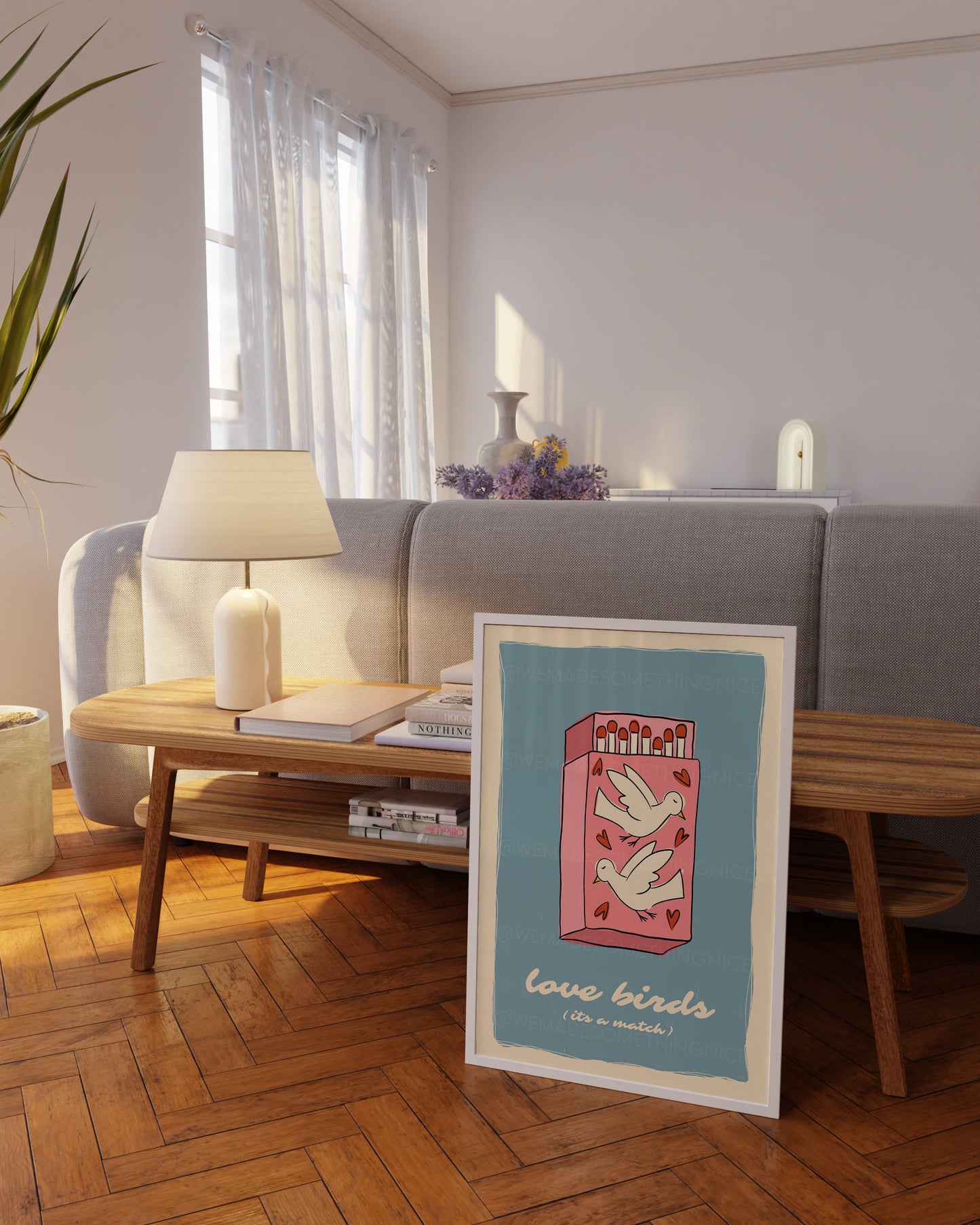 Love Birds Poster, Matchbox Poster, Trendy Wall Art, Apartment Decor, Retro Wall Art, Coquette Room Decor, Pink Wall Art, Pink Bow Print