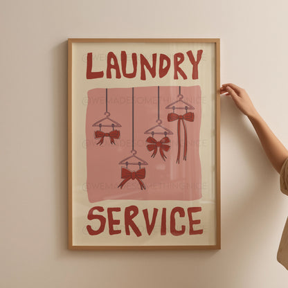 Bow Poster, Laundry Day Poster, Apartment Decor, Retro Wall Art, Coquette Room Decor, Pink Wall Art, Y2K Room Decor, Pink wall art