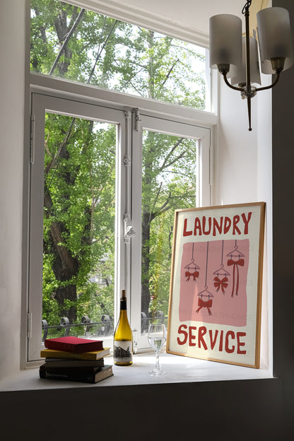 Bow Poster, Laundry Day Poster, Apartment Decor, Retro Wall Art, Coquette Room Decor, Pink Wall Art, Y2K Room Decor, Pink wall art