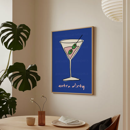 Extra Dirty Print, Martini Poster, Trendy Wall Art, Maximalist Wall Art, Apartment Decor, Retro Wall Art, Kitchen Print, Colourful Wall Art